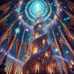 Wall Mural - Starweaver s Tower the Dreamy Tower A majestic tower with a web