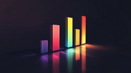 Leinwandbilder - A financial dashboard displaying a D bar graph with colorful rising bars, set against a dark background with subtle lighting effects.