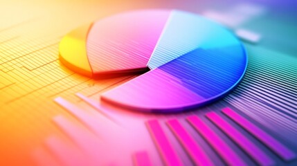 Fototapete - A financial pie chart and line graph in vibrant colors, depicting key business data and market insights on a sleek, modern screen.