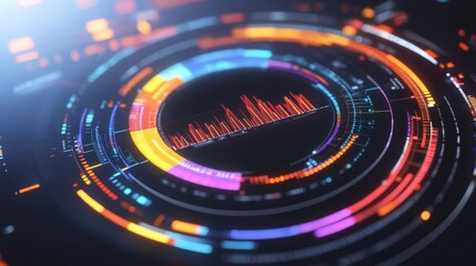 Fototapete - A financial pie chart and line graph in vibrant colors, depicting key business data and market insights on a sleek, modern screen.