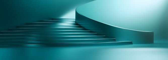 Wall Mural - a futuristic metallic podium with sleek curves and an empty space, set against a bright teal backdro
