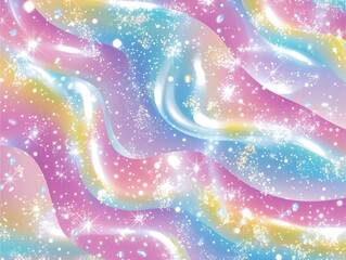 Wall Mural - a radiant texture of shimmering holographic waves glowing softly in pastel tones of pink, aqua, and 