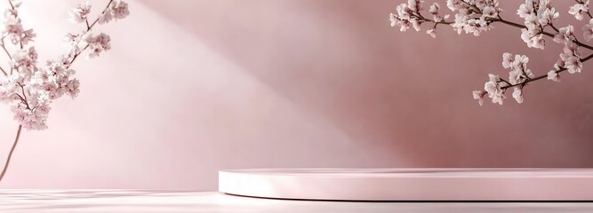 Wall Mural - a minimalist podium with a smooth surface and an empty space for product display, set against a soft