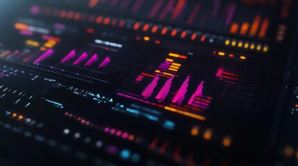 Poster - Close-up of a colorful business graph with bars and lines, displaying financial growth and market trends, with soft lighting highlighting the data.