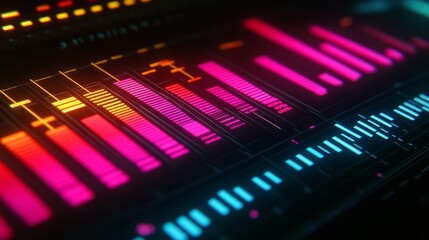 Poster - Close-up of a colorful business graph with bars and lines, displaying financial growth and market trends, with soft lighting highlighting the data.
