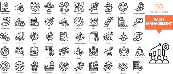 Set of minimalist linear sales management icons. Vector illustration