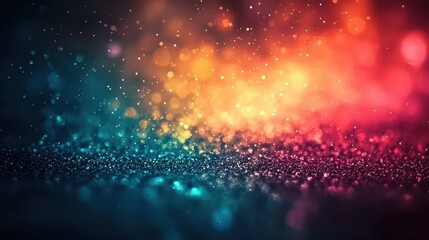 Wall Mural - A vibrant bokeh-inspired background with glowing orbs in warm shades of orange, pink, and gold, layered softly over a dark gradient background, enhanced by delicate sparkling highlights. 