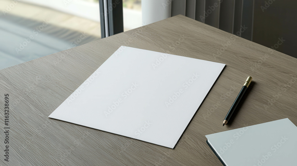 Computer Empty Document Blank Document Placed Centrally on Modern Desk with Pen and Notepad ...