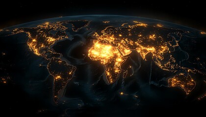 an intricate 3d visualization of a world map with illuminated lights and digital connections, symbol