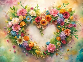 Watercolor Heartshaped Floral Wreath Portrait Photography Stock Photo