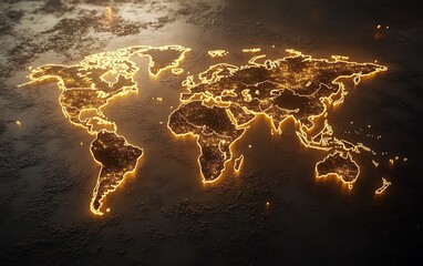 a dynamic 3d rendering of a digital world map with illuminated lights, symbolizing global connection
