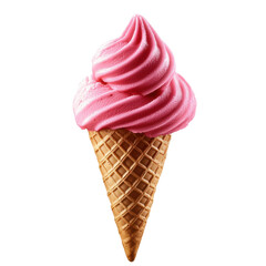 Strawberry ice cream with cone isolated on transparent background