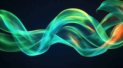 Wall Mural - intertwined, luminous ribbons in shades of emerald green, teal, turquoise, and coral form a vibrant 