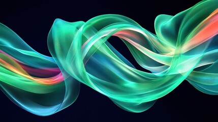 Wall Mural - intertwined, luminous ribbons in shades of emerald green, teal, turquoise, and coral form a vibrant 