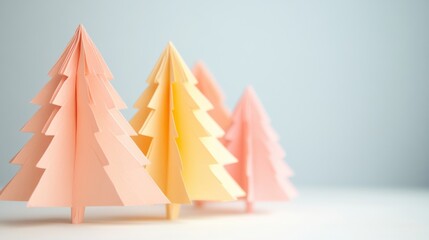 Sticker - Colorful paper Christmas trees create a charming, minimalist holiday decoration on a light background, enhancing festive cheer