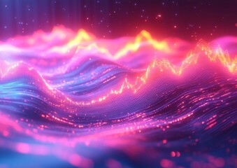 Fototapete - Vibrant Abstract Digital Waves with Holographic Financial Charts in Ethereal Light