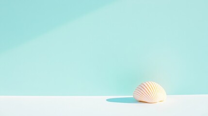 Poster - Minimalist Seashell Shadow on Pastel Blue Background