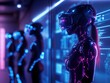 © narin - People immersed in a futuristic virtual environment, wearing VR/AR headsets while interacting with holographic interfaces