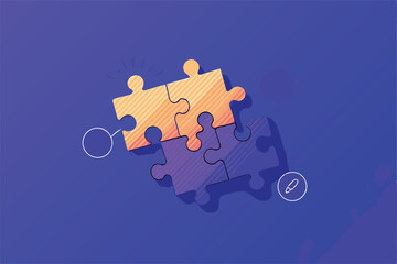 Three intricately detailed interlocking puzzle pieces, showcasing a vibrant color palette and smooth edges, illustrating the concept of connection and collaboration.