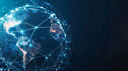 Wall Mural - digital illustration showcasing the earth's interconnected network. blue lines represent global data