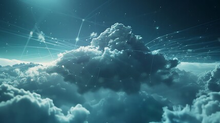 Wall Mural - abstract image depicting a cloud computing network. digital connections in a teal sky.