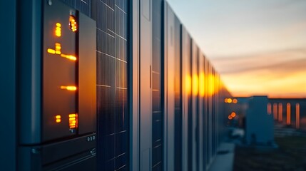 solar panels at sunset: clean energy power generation