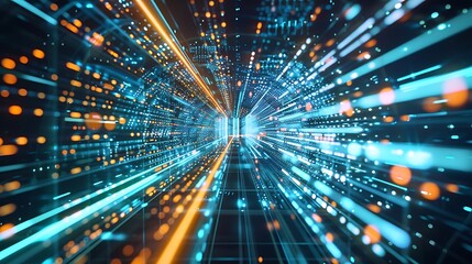 Wall Mural - abstract digital art depicting a data stream, showcasing fast-paced information flow through cybersp