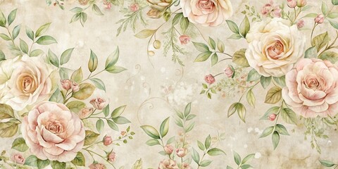  Elegant Pastel Roses and Greenery on Antique Background