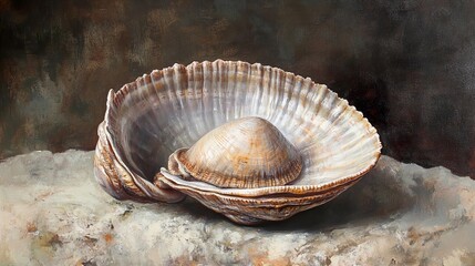 Wall Mural - Seashell on the Beach: A Coastal Still Life Painting