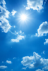 Wall Mural - background of blue grand skyscape sun in blue sky.