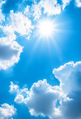 Wall Mural - the blue sky with clouds, background sun in blue sky.