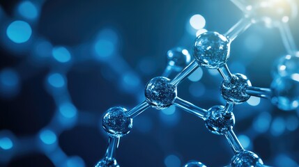 Wall Mural - close-up of molecular structures with a blue background, emphasizing scientific concepts.