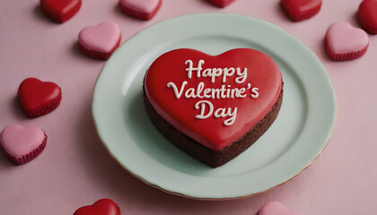 Wall Mural - heart shaped cake with happy valentine's day written on it