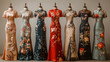© LightCraft - Elegant cheongsams in row, showcasing vibrant colors and floral patterns