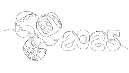 Wall Mural - One continuous line of dice with number 2025. Thin Line Illustration vector concept. Contour Drawing Creative ideas.