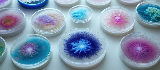 Wall Mural - colorful abstract art in petri dishes, showcasing vibrant swirls and textures.