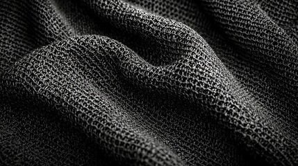 Abstract Black Fabric Texture: Close-up of Knitwear Material