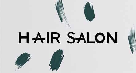 Poster - Hair salon text lettering on abstract brush strokes paint in plain white background