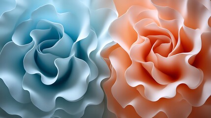 Wall Mural - Abstract Pastel Rose Forms in Blue and Peach