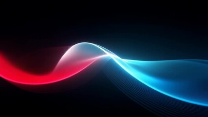 Wall Mural - Abstract red and blue wave motion on dark background. Minimalist style visual background for design, presentation with copy space