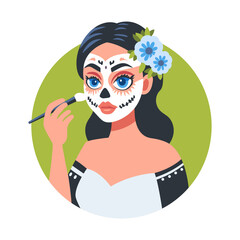 Wall Mural - A flat illustration of a girl doing calavera makeup 