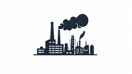 Wall Mural - Factory or plant with smoke come out of chimney icon. Industrial manufacturing and production, power plant or chemical factory vector monochrome symbol or sign with refinery building smoking pipe