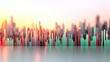 © Matteo_std - Abstract representation of data with colorful bars against a blurred city skyline.