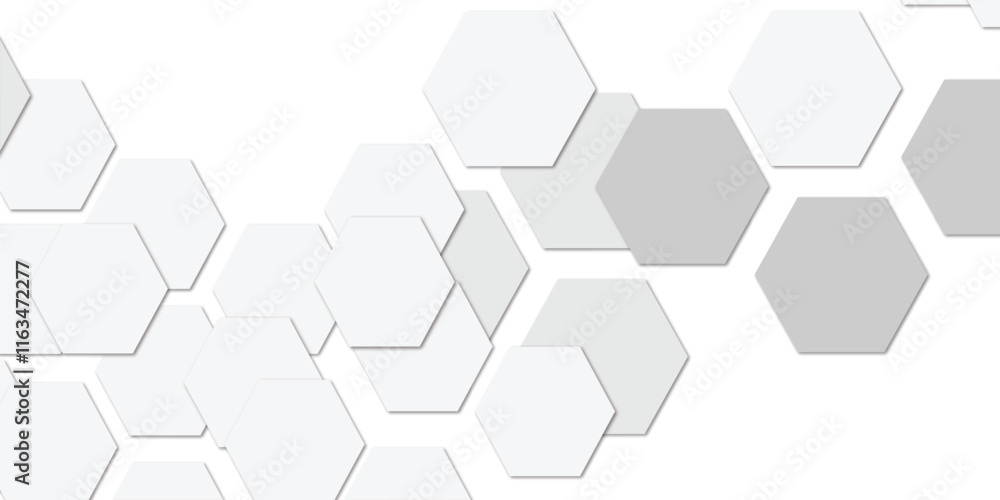 Geometric technology white and grey hexagon background. Abstract vector ...