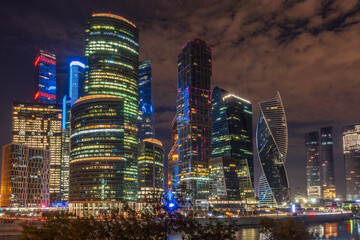 Wall Mural - Moscow city at summer night. Modern skyscrapers in Moscow-city downtown. Moscow, Russia