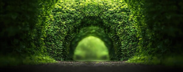 Poster - Mystical lush idea. A serene pathway surrounded by lush greenery creating a tranquil outdoor retreat.