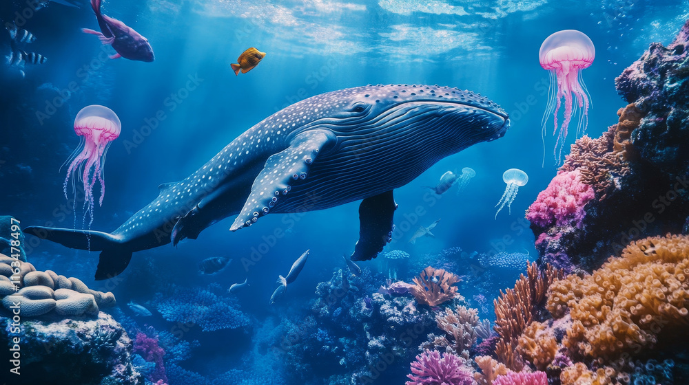Underwater landscape game background with sea animals characters on ...