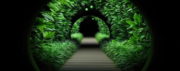 Poster - Mystical lush idea. A mesmerizing green tunnel of lush foliage leads to a mysterious pathway.