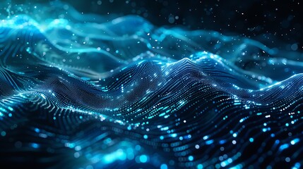 Wall Mural - mesmerizing blue digital landscape. data points forming waves. serene, futuristic, technological art