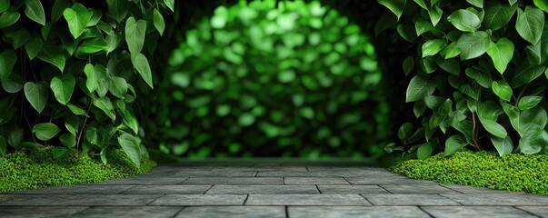 Poster - Mystical lush idea. A serene pathway framed by lush greenery, inviting exploration and tranquility.